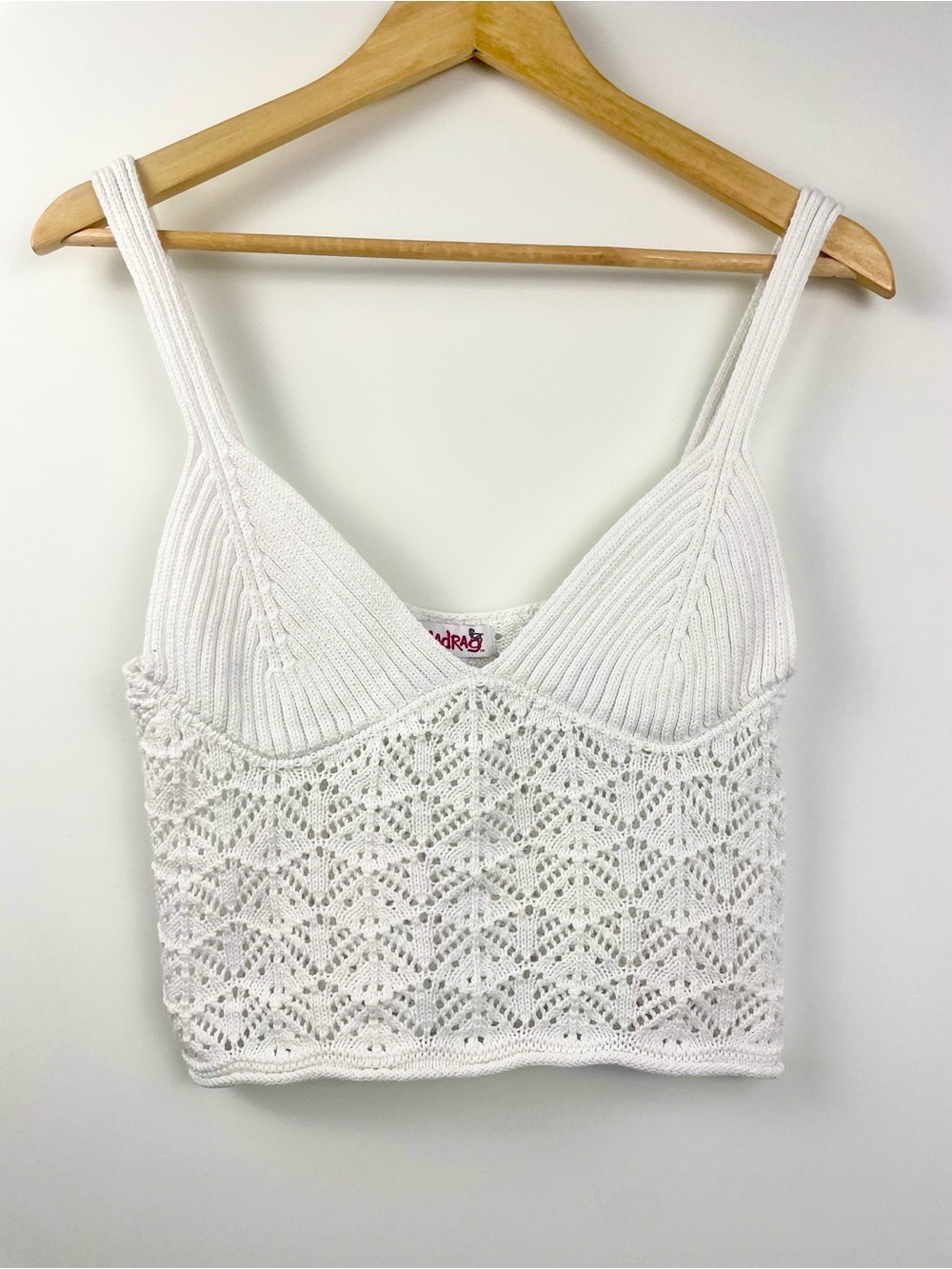 White Crochet Open Knit Boho Festival Top - Size L